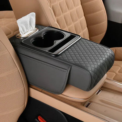Integrated multifunctional car armrest increase with pressure compensation