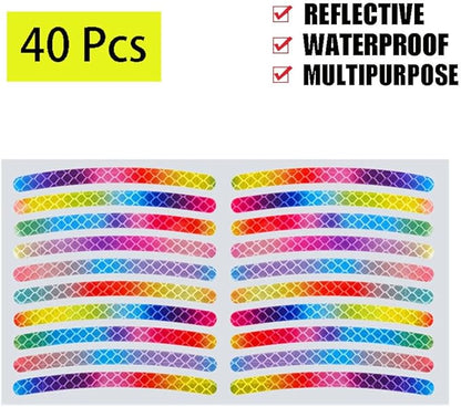 🔥Hot Selling 50%🔥 40 Pcs 2.76'' Universal Reflective Wheel Rim Stripe Decal Sticker for Motorcycle, Car, Cycling, Bike, Night Safety Decoration