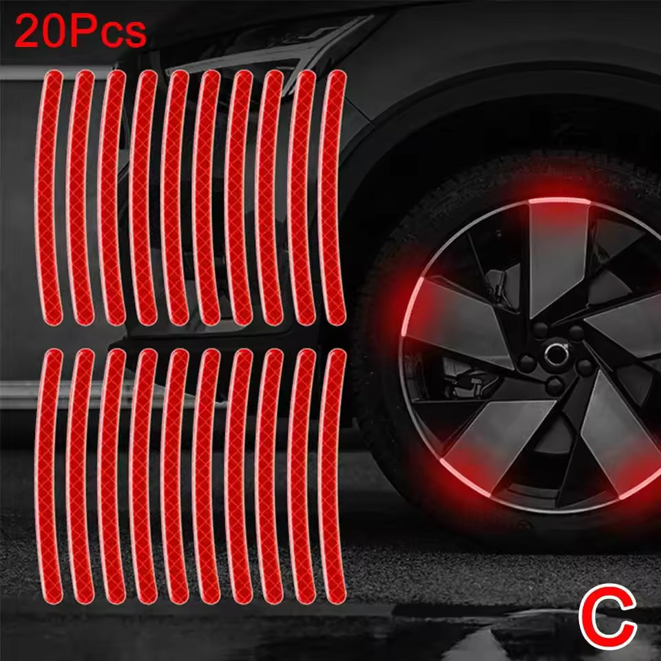 🔥Hot Selling 50%🔥 40 Pcs 2.76'' Universal Reflective Wheel Rim Stripe Decal Sticker for Motorcycle, Car, Cycling, Bike, Night Safety Decoration